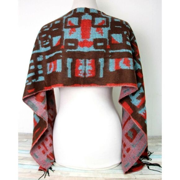 GERMANY BROWN RED BLUE 100% CASHMERE FRINGE SOFT WRAP SCARF (F38 - Picture 6 of 6